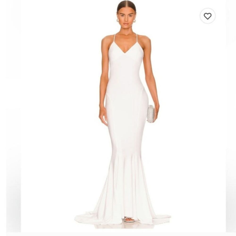 Norma Kamali Low Back Slip Mermaid Fishtail Dress in Snow White Size Large / 40